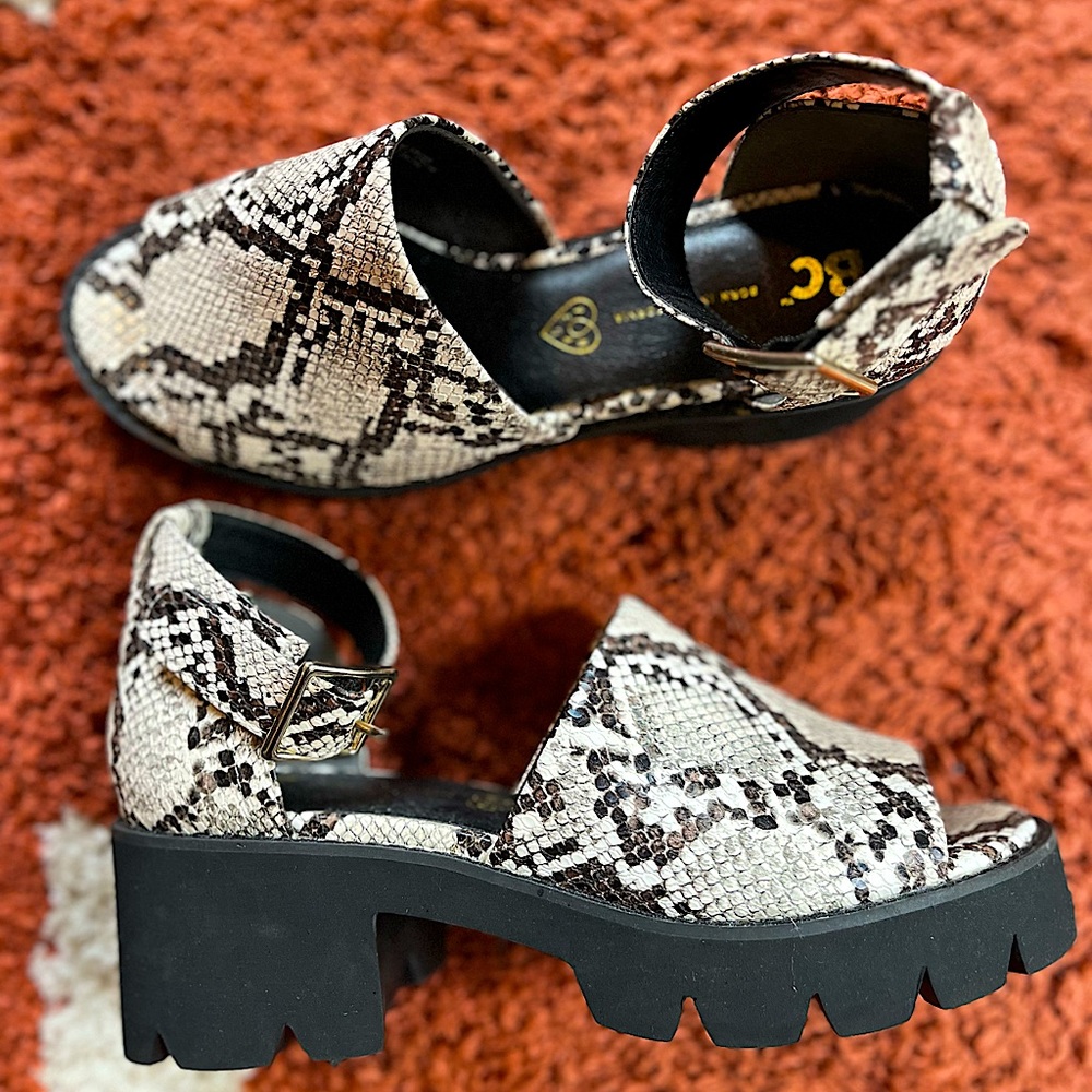 BC Footwear vegan alligator-print platform sandals